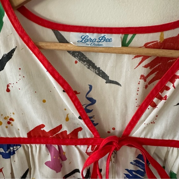 Vintage 80s Lara Dee paint scribble splatter house dress muumuu (binW4) - Picture 2 of 6